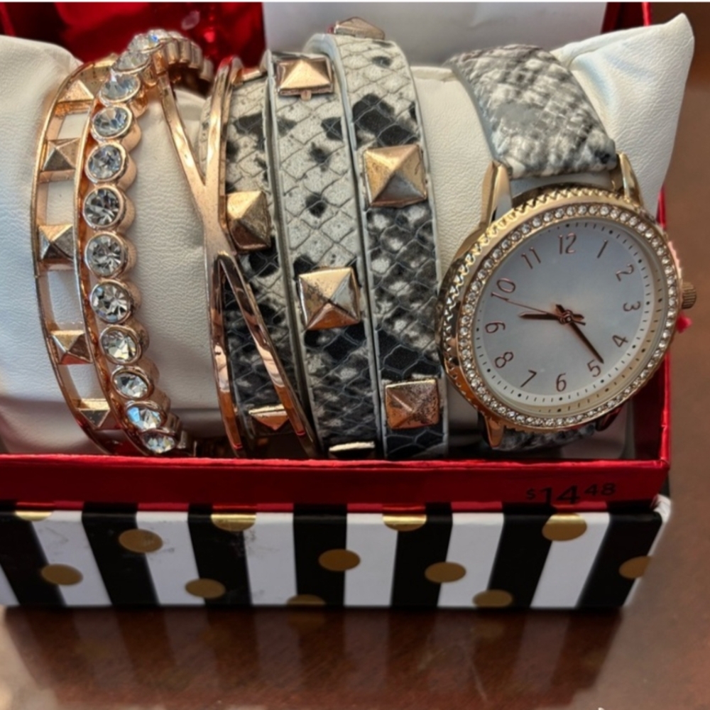 Elegant Rose Gold and Gray Women's Watch Set